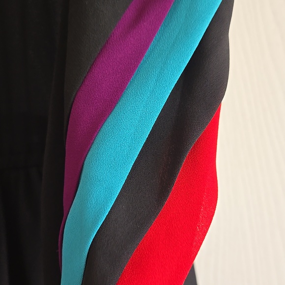 Benee | Vintage Black Semi-Sheer Midi Dress | Red & Turquoise Accent Collar - Picture 9 of 12